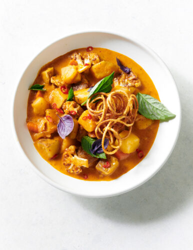 Thai Red Curry paired with potatoes and coconut crema